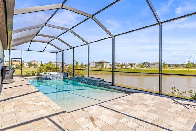 11014 Rustic Timber Loop, San Antonio, FL 33576 - view of swimming pool with a water view, grilling area, a patio, a lanai, and a pool with connected hot tub