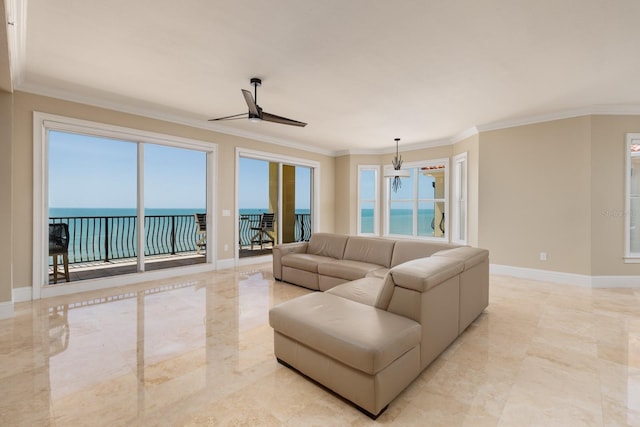 13600 Gulf Blvd Unit 700A, Saint Petersburg, FL 33708 - living room with baseboards, plenty of natural light, and crown molding