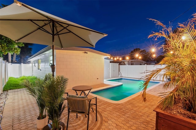 3066 Highland St N, Saint Petersburg, FL 33704 - pool at night with a patio and a fenced backyard