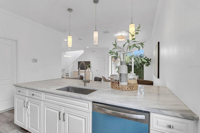 2410 W N A St Unit 2, Tampa, FL 33609 - kitchen featuring dishwasher, a sink, crown molding, and light stone counters