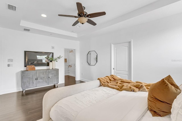2410 W N A St Unit 2, Tampa, FL 33609 - bedroom featuring visible vents, recessed lighting, a raised ceiling, and wood finished floors
