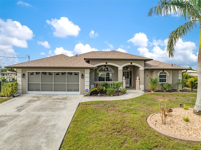121 Colonial St SW, Port Charlotte, FL 33952 - view of front of property featuring a garage, a front yard, driveway, and stucco siding