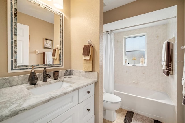 121 Colonial St SW, Port Charlotte, FL 33952 - bathroom with toilet, shower / bath combo with shower curtain, tile patterned flooring, and vanity