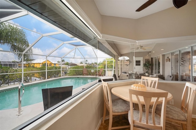 121 Colonial St SW, Port Charlotte, FL 33952 - pool featuring a ceiling fan, a lanai, and a patio area