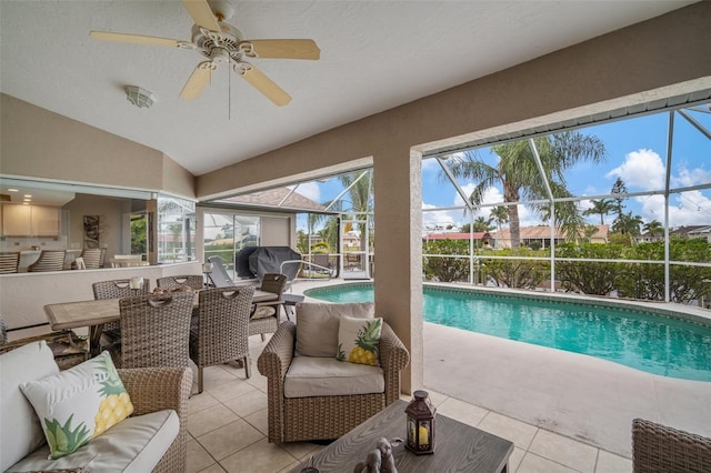 121 Colonial St SW, Port Charlotte, FL 33952 - outdoor pool featuring an outdoor hangout area, a lanai, ceiling fan, and a patio area