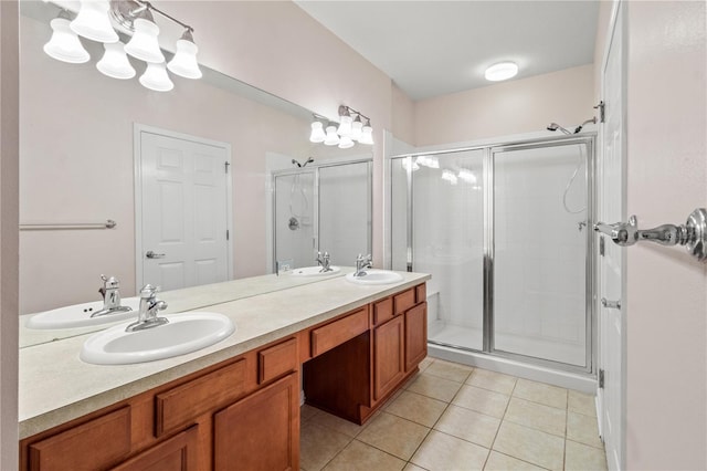 2009 River Turia Cir, Riverview, FL 33578 - bathroom with a sink, tile patterned floors, and a shower stall