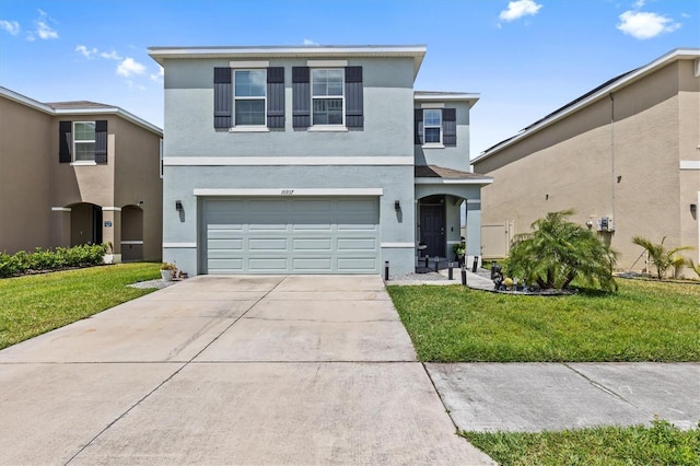 10937 Penny Gale Loop, San Antonio, FL 33576 - traditional-style house featuring driveway, a front lawn, stucco siding, and an attached garage