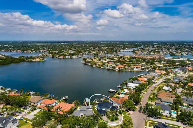 aerial view with a residential view and a water view