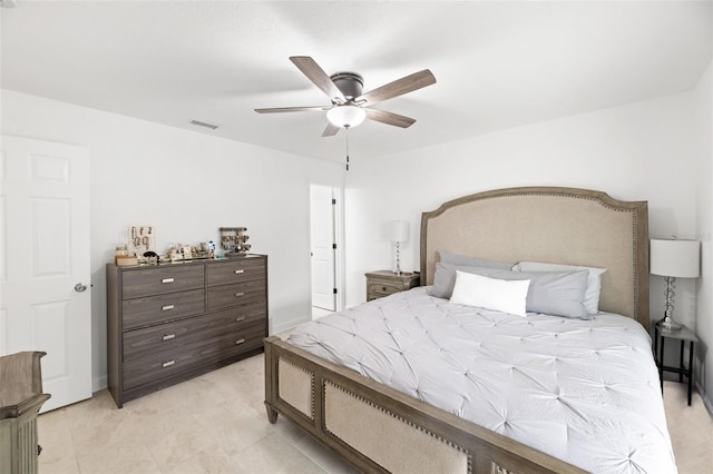 bedroom with visible vents and a ceiling fan