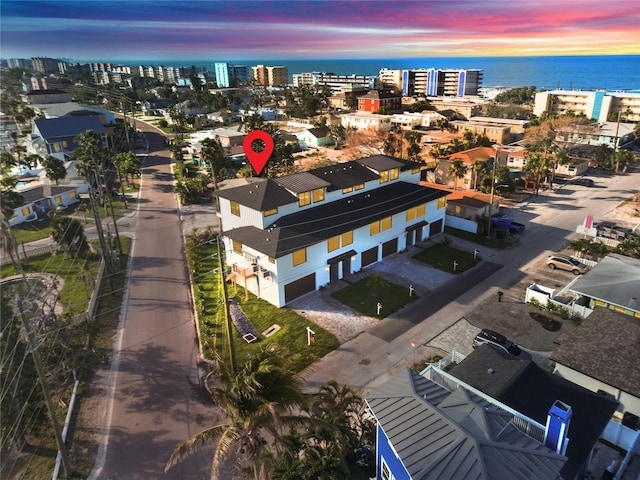 drone / aerial view with a water view and a view of city