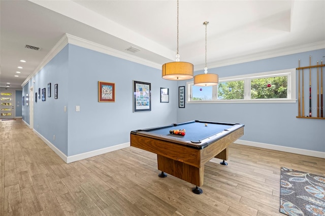 2623 57th St S, Gulfport, FL 33707 - game room with pool table, ornamental molding, visible vents, wood finished floors, and baseboards