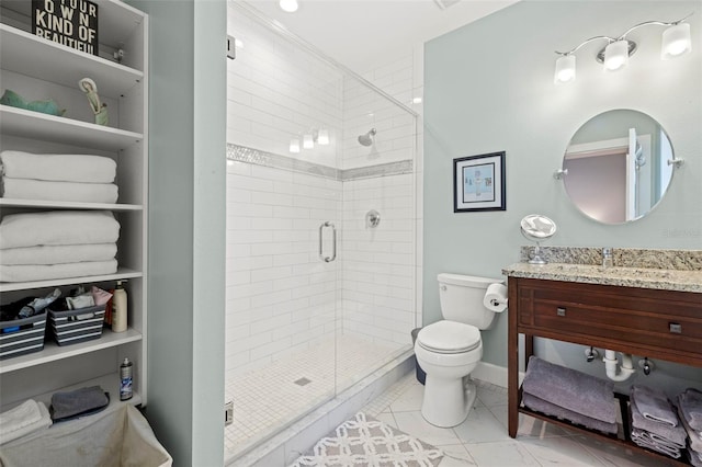 2623 57th St S, Gulfport, FL 33707 - bathroom featuring toilet, vanity, baseboards, and a shower stall