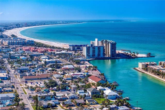 aerial view with a water view and a view of city