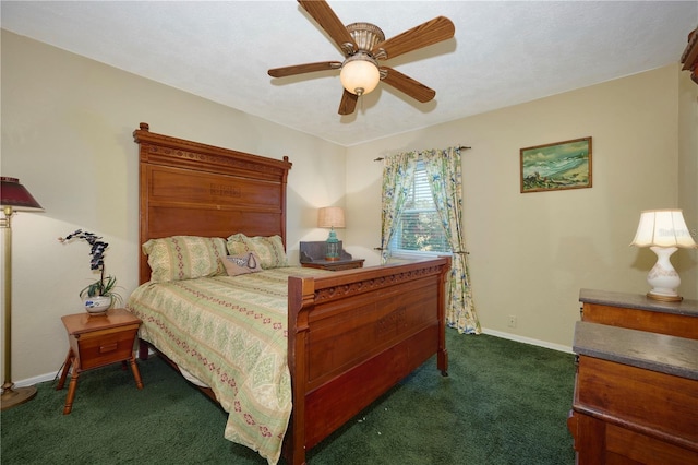 6589 Banyan Dr, Indian Lake Estates, FL 33855 - bedroom with dark carpet, ceiling fan, and baseboards