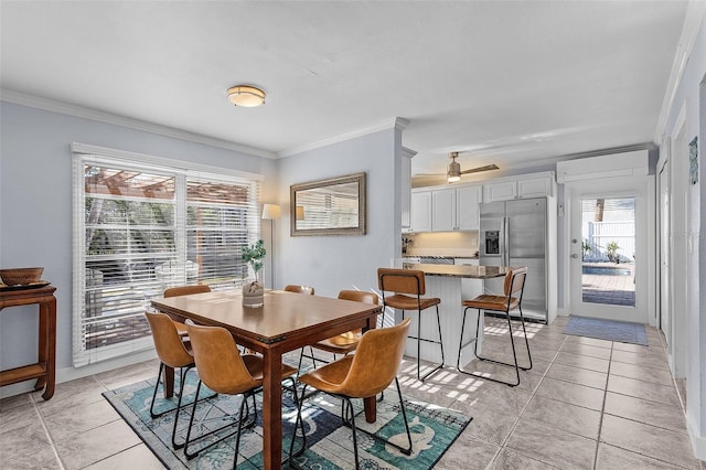 5430 Avenida Del Mare, Sarasota, FL 34242 - dining room with ornamental molding, light tile patterned floors, and a ceiling fan