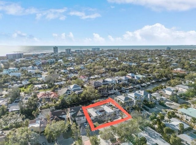 5430 Avenida Del Mare, Sarasota, FL 34242 - aerial view of residential area with property boundaries highlighted and a large body of water