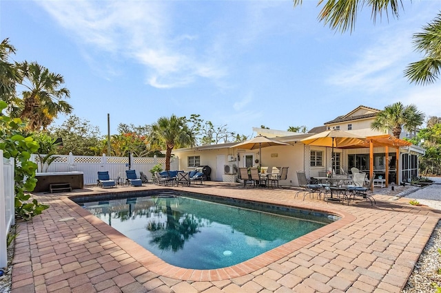 5430 Avenida Del Mare, Sarasota, FL 34242 - view of pool with a patio area, a hot tub, and outdoor dining space