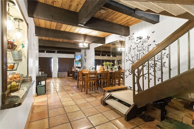 19440 NE 26th Ave Unit 53B, Miami, FL 33180 - common area featuring beam ceiling, wood ceiling, and stairs