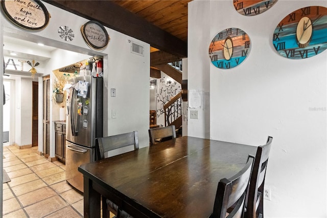19440 NE 26th Ave Unit 53B, Miami, FL 33180 - dining room featuring stairway, beamed ceiling, and wood ceiling