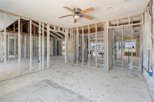 interior space with a ceiling fan
