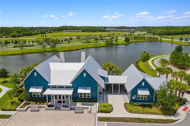 drone / aerial view featuring a water view