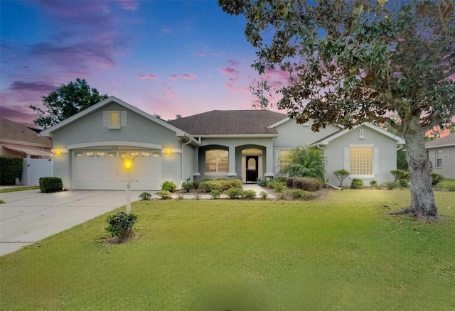 3004 Spring Hammock Dr, Plant City, FL 33566 - ranch-style home featuring stucco siding, concrete driveway, an attached garage, and a front lawn