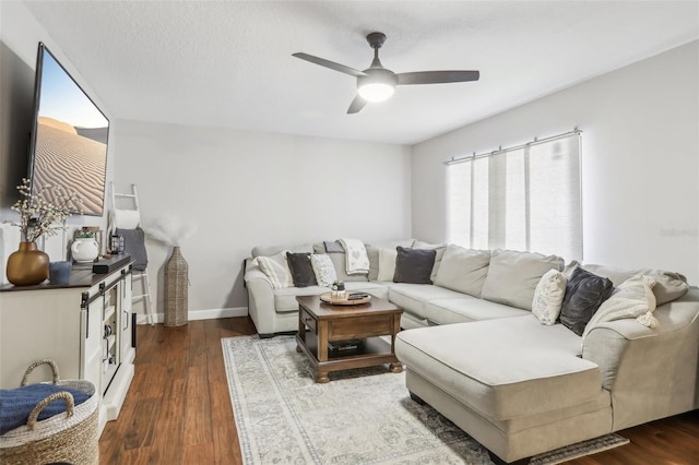 12736 Wood Trail Blvd, Tampa, FL 33625 - living area with ceiling fan, baseboards, and dark wood-type flooring