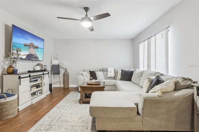 12736 Wood Trail Blvd, Tampa, FL 33625 - living area with baseboards, ceiling fan, and dark wood-style floors