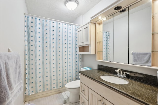 12736 Wood Trail Blvd, Tampa, FL 33625 - bathroom with vanity, tile patterned flooring, toilet, and a textured ceiling