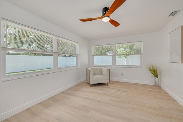 1717 Thames St, Clearwater, FL 33755 - sitting room featuring visible vents, baseboards, light wood finished floors, and ceiling fan