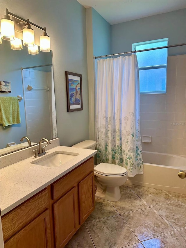 8202 Pinewood Run Ct, Tampa, FL 33647 - full bathroom with vanity, shower / bathtub combination with curtain, and tile patterned floors