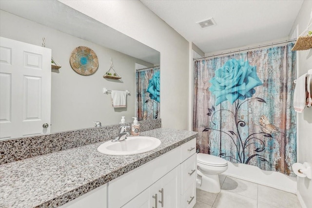 11476 Sage Canyon Dr, Riverview, FL 33578 - full bathroom with vanity, visible vents, toilet, shower / tub combo, and tile patterned floors
