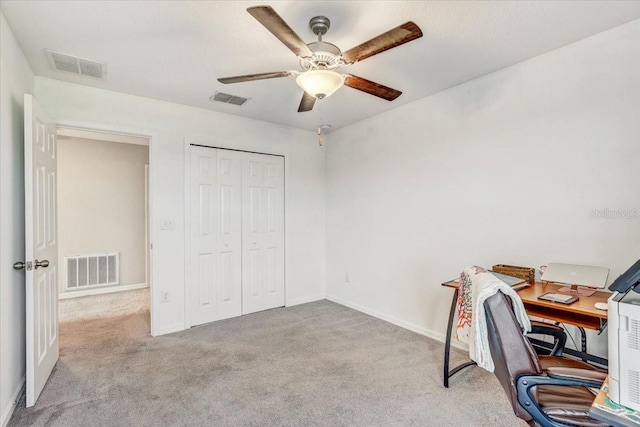 11476 Sage Canyon Dr, Riverview, FL 33578 - carpeted office featuring ceiling fan, baseboards, and visible vents