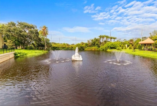 property view of water featuring a gazebo