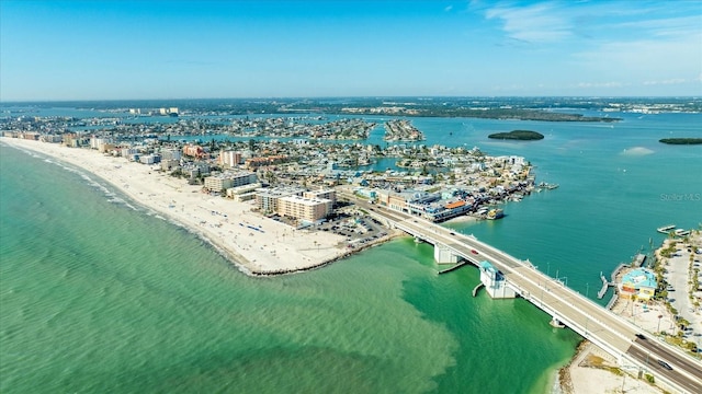 aerial view featuring a water view and a view of city