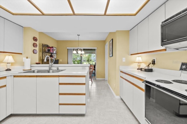 235 Woodridge Cir, Oldsmar, FL 34677 - kitchen with light countertops, white electric range, a sink, and black microwave
