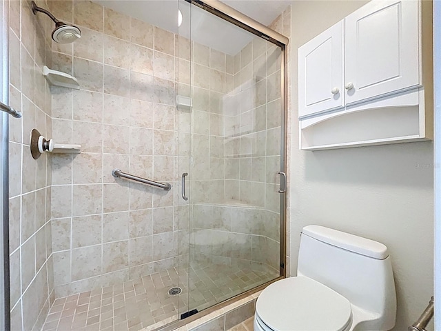 full bathroom with toilet and a shower stall