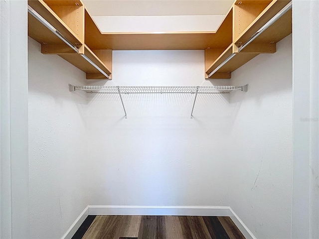walk in closet featuring dark wood-style floors
