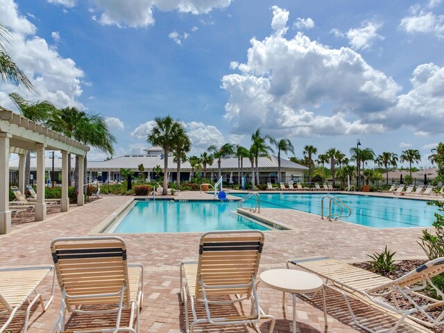 community pool with a patio area