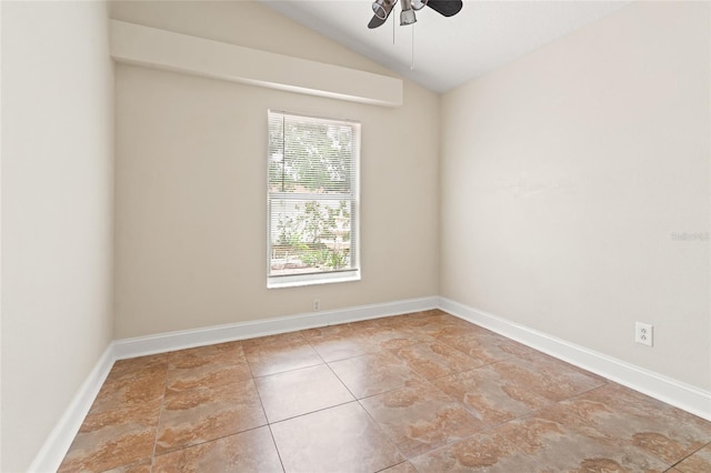 18005 Palm Breeze Dr, Tampa, FL 33647 - spare room featuring baseboards, a ceiling fan, and lofted ceiling