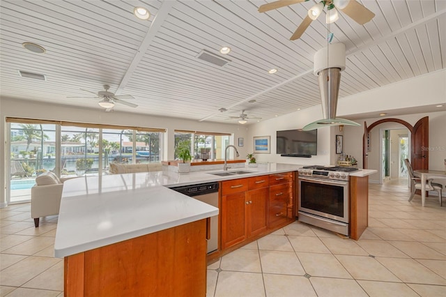 4490 38th Way S, Saint Petersburg, FL 33711 - kitchen featuring a sink, a ceiling fan, gas range, and dishwashing machine