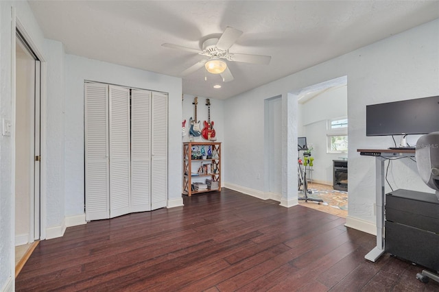 4490 38th Way S, Saint Petersburg, FL 33711 - bedroom featuring a closet, ceiling fan, baseboards, and hardwood / wood-style flooring