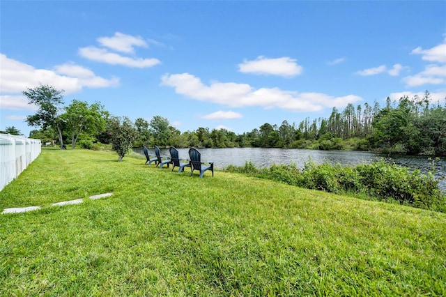 property view of water featuring fence