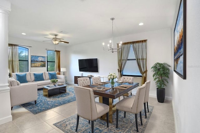 1214 Florablu Dr, Seffner, FL 33584 - dining area featuring a chandelier, recessed lighting, and a ceiling fan