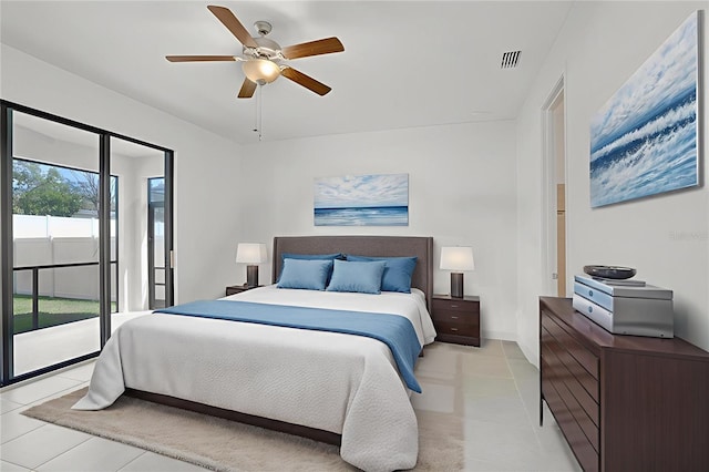 1214 Florablu Dr, Seffner, FL 33584 - bedroom with light tile patterned floors, access to exterior, and a ceiling fan