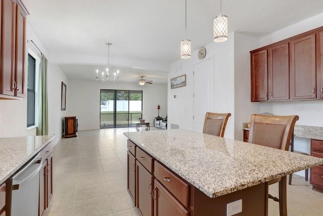 1214 Florablu Dr, Seffner, FL 33584 - kitchen featuring stainless steel dishwasher, hanging light fixtures, a chandelier, a center island, and a kitchen breakfast bar