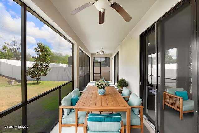 1214 Florablu Dr, Seffner, FL 33584 - sunroom / solarium featuring ceiling fan and plenty of natural light