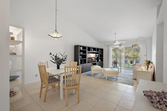 6191 Bahia Del Mar Blvd Unit 204, Saint Petersburg, FL 33715 - dining space featuring high vaulted ceiling, ceiling fan, baseboards, and light tile patterned flooring