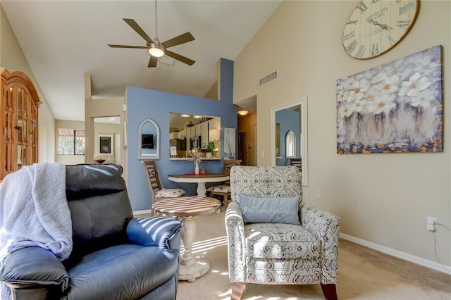 612 Fairmont Ave Unit D, Safety Harbor, FL 34695 - living area with carpet flooring, visible vents, baseboards, and a ceiling fan