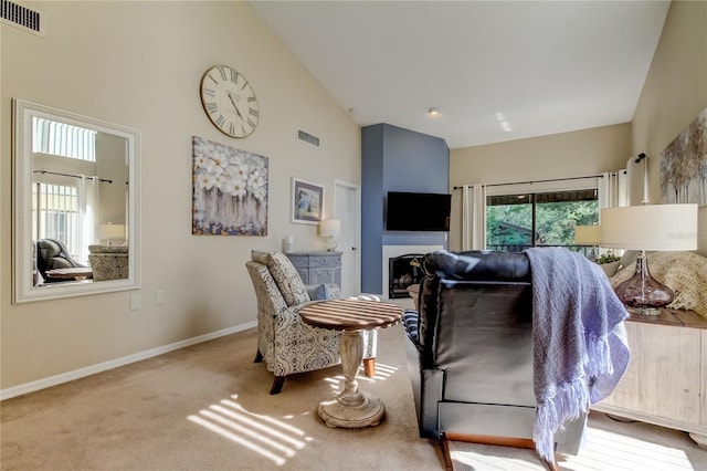 612 Fairmont Ave Unit D, Safety Harbor, FL 34695 - carpeted bedroom with high vaulted ceiling, baseboards, and visible vents